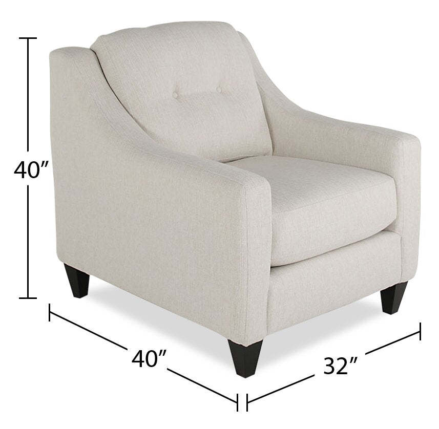 Fabriqué au Canada Cindy Crawford Home Chaise Kylie 32 en tissu d'apparence lin avec capitonnage de boutons - Zeus Pearl | Fauteuil Kylie de Cindy Crawford Home de 32 po fabriqué au Canada en tissu d'apparence lin avec capitonnage - perle Zeus