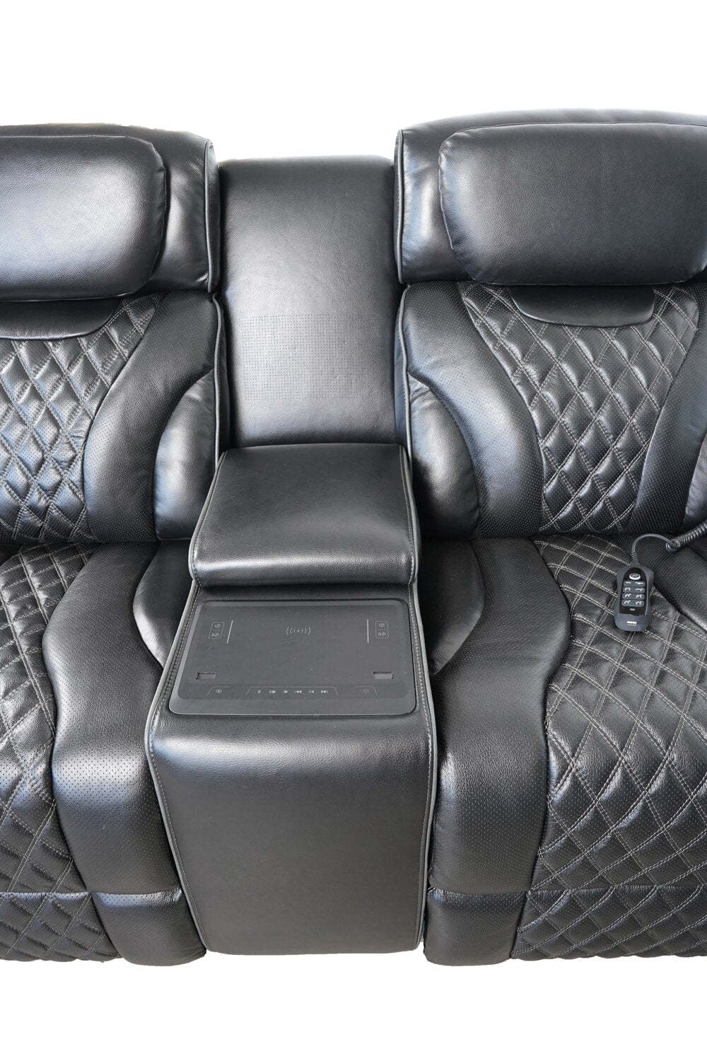 Causeuse de massage à inclinaison électrique Elite de 74 po en cuir avec véritable son immersif et appuie-têtes électriques - noire