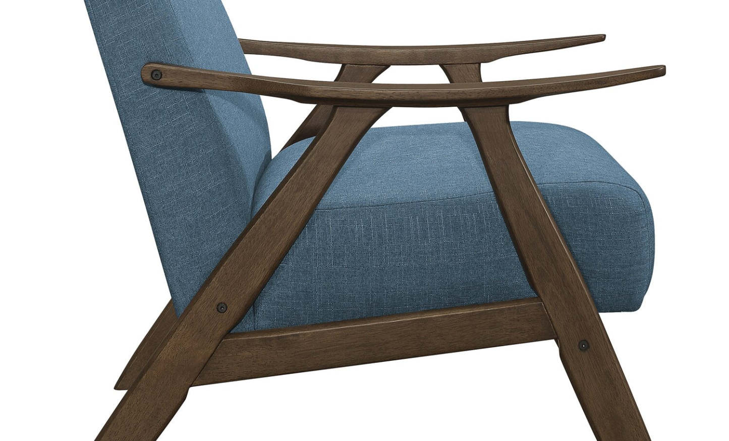 Fauteuil d'appoint Kyra 28,5 en tissu d'apparence lin avec accoudoirs courbés et structure en bois - Bleu | Fauteuil d'appoint Kyra de 28,5 po en tissu d'apparence lin avec accoudoirs courbés et armature en bois - bleu