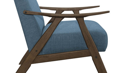 Fauteuil d'appoint Kyra 28,5 en tissu d'apparence lin avec accoudoirs courbés et structure en bois - Bleu | Fauteuil d'appoint Kyra de 28,5 po en tissu d'apparence lin avec accoudoirs courbés et armature en bois - bleu