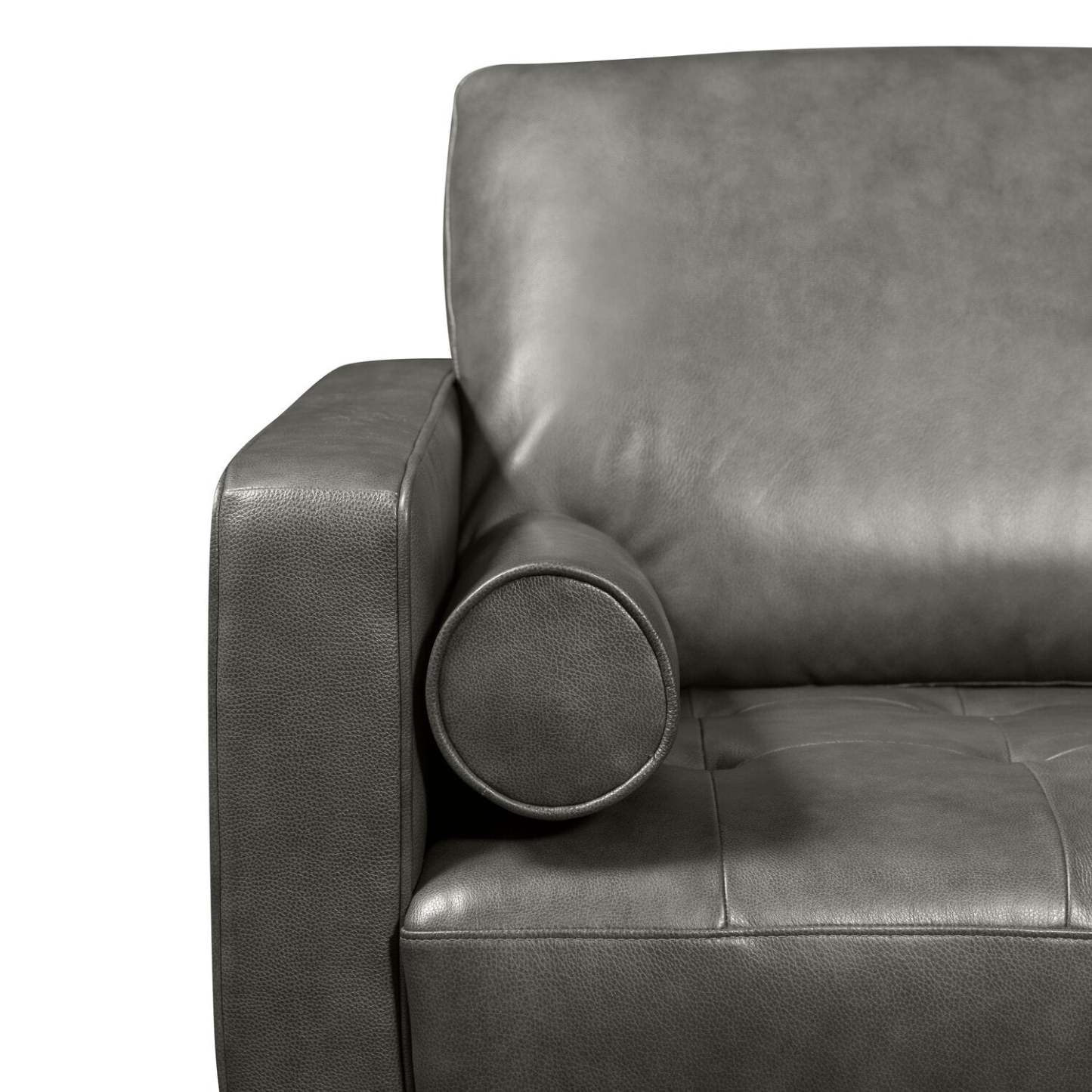 Canapé sectionnel de droite Edge 2 pièces en cuir avec pattes en bois et coussins de dossier véritable amovibles - gris