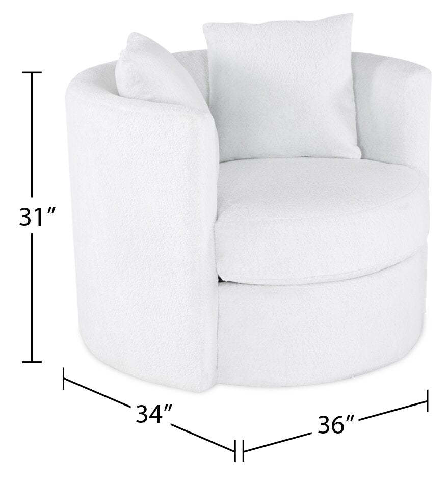 Made in Canada Petite 36 Chenille Fabric Swivel Cuddler Accent Chair - Plush Heaven White | Fauteuil d’appoint pivotant Cuddler Petite de 36 po fabriqué au Canada en tissu de chenille - blanc Plush Heaven
