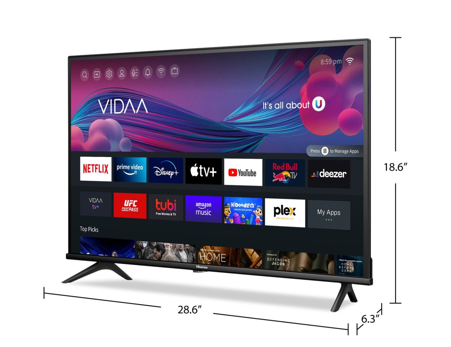 HISENSE 32 720p HD Full Array LCD 60 Hz VIDAA TV (32A4KV) | Téléviseur LCD HISENSE HD 720p de 32 pouces à 60 Hz à matrice complète avec VIDAA (32A4KV)