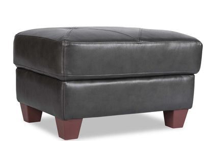 Chateau d'Ax Vita 31 Ottoman 100 % cuir véritable avec coutures à motif losange et pieds en bois - Gris anthracite | Pouf Vita de Château d'Ax de 31 po en cuir 100 % véritable avec coutures à motif de diamant et pattes en bois - gris anthracite