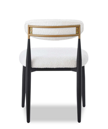 Kort &amp; Co. Chaise de salle à manger Capri avec tissu bouclé et accents dorés, métal - Blanc | Chaise de salle à manger Capri de Kort &amp; Co. en métal avec tissu bouclé et touches dorées - blanche