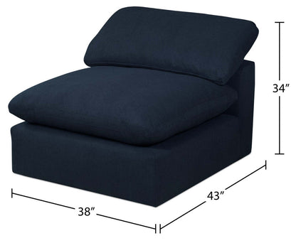 Eclipse Modular 38 Linen-Look Fabric Armless Chair with Reversible Feather Down Cushions - Navy Blue | Fauteuil modulaire sans accoudoirs Eclipse de 38 po en tissu d’apparence lin avec coussins réversibles en duvet et plumes - bleu marine