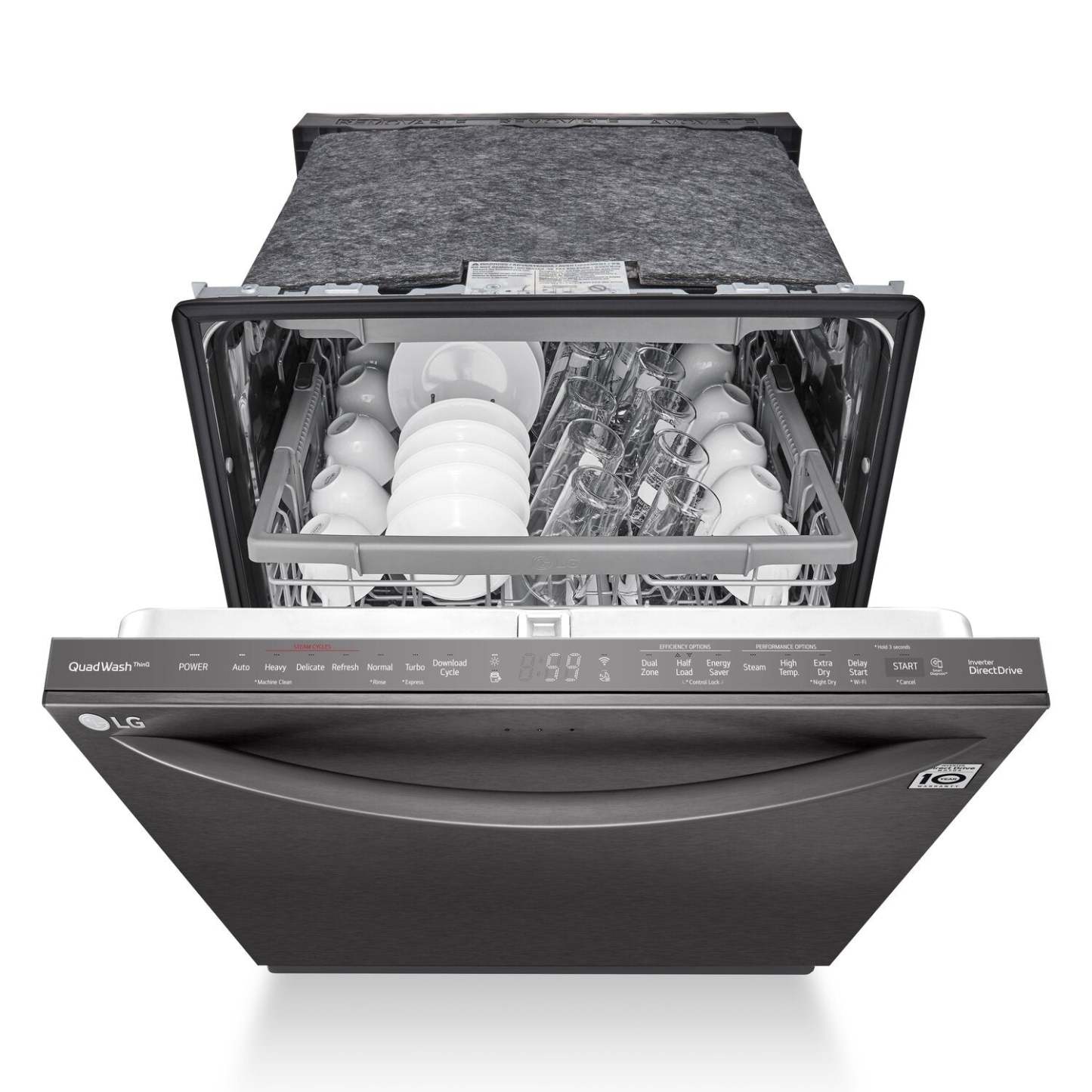 Lave-vaisselle intelligent encastré LG à 46 dBA de 24 po avec commandes sur le dessus et QuadWashMC - Noir inoxydable résistant aux traces…