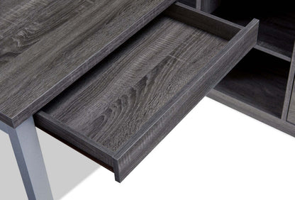 Bureau d'angle réversible Owen 55 avec 4 tiroirs et compartiments - Gris vieilli|Bureau en coin réversible Owen de 55 po à 4 tiroirs et compartiments - gris vieilli