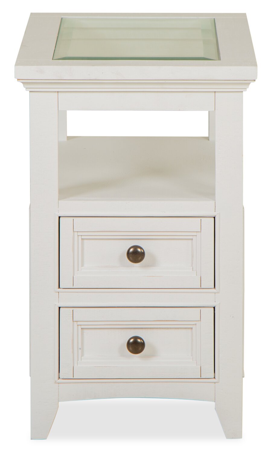 Table de bout traditionnelle Heron Cove de 15 po avec dessus en verre, rangement et tablette - pin blanc