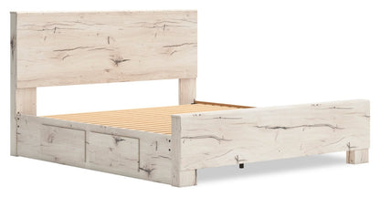 Lit de rangement Derekson blanc rustique avec 2 tiroirs latéraux intégrés - format très grand lit | Derekson Storage Bed with 2 Built-In Side Drawers, Rustic White - King Size