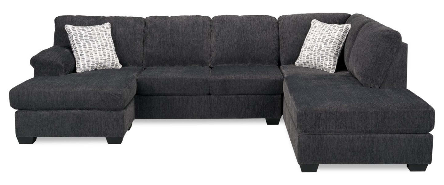 Fabriqué au Canada, canapé sectionnel en U de droite Morgan 2 pièces en tissu de chenille avec coussins décoratifs - gris