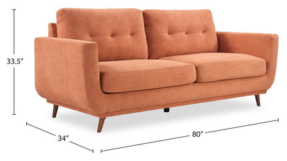 Canapé en tissu Cosmo 80 avec coussins de dossier capitonnés - Orange | Canapé Cosmo de 80 po en tissu avec coussins de dossier capitonnés - orange