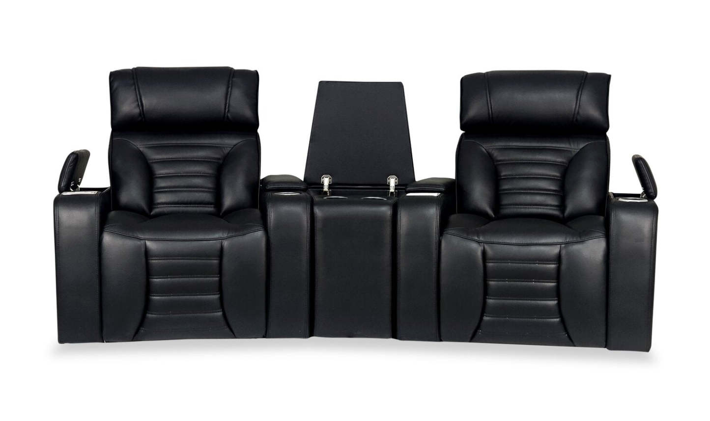 Sofa sectionnel à inclinaison électrique Zen 3 pièces de style cinéma maison en similicuir avec massage et console de rangement - noir