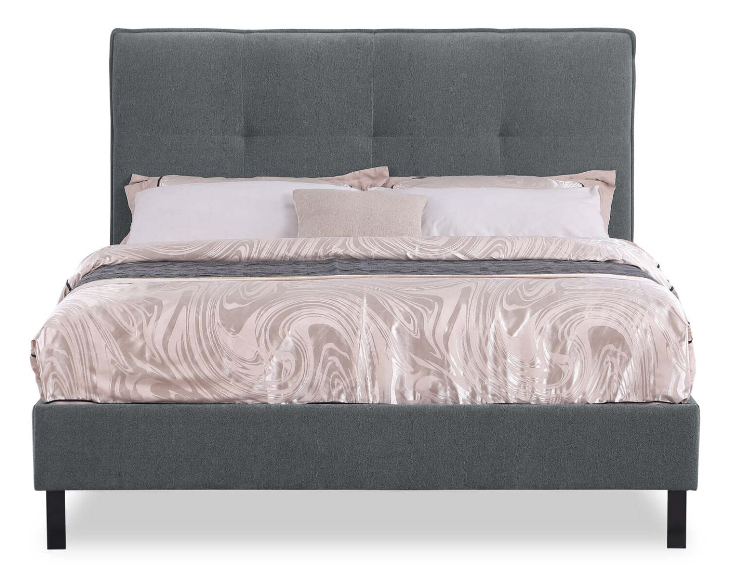 Base de lit plateforme rembourrée Amos en tissu anthracite - Très grand lit | Base de lit plateforme Amos rembourrée en tissu anthracite - format très grand lit