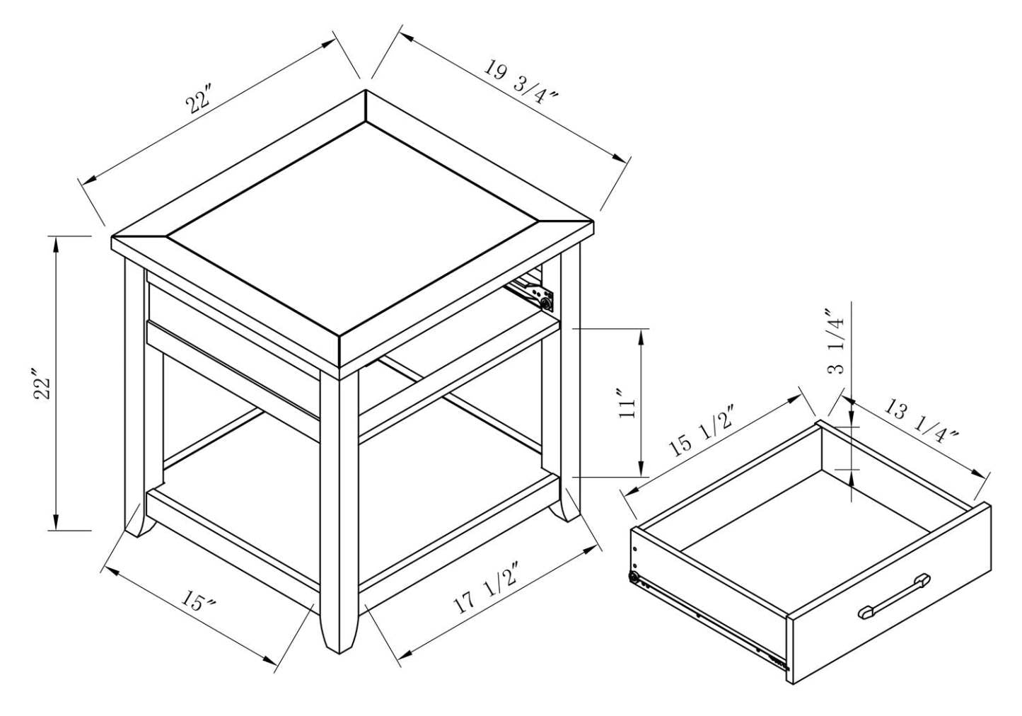 Kort & Co. Logan 22 Table de bout traditionnelle avec rangement et tablette - blanche et chêne noyer