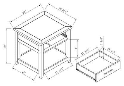 Kort & Co. Logan 22 Table de bout traditionnelle avec rangement et tablette - blanche et chêne noyer