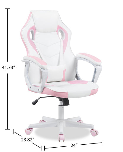 Chaise de jeu ergonomique Velocity 24 - Blanc et rose | Fauteuil de jeu ergonomique Velocity de 24 po - blanc et rose
