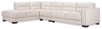 Citadel 3-Piece Left-Facing Top-Grain Genuine Leather Sectional with Wood Legs - Frost White | Canapé sectionnel gauche Citadel 3 pièces en cuir véritable de qualité supérieure avec pieds en bois - blanc givré