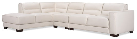 Citadel 3-Piece Left-Facing Top-Grain Genuine Leather Sectional with Wood Legs - Frost White | Canapé sectionnel gauche Citadel 3 pièces en cuir véritable de qualité supérieure avec pieds en bois - blanc givré