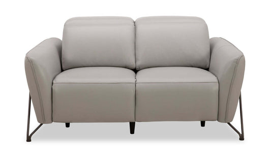 Riviera Top-Grain Genuine Leather Power Reclining Loveseat - Light Grey | Causeuse à inclinaison électrique Riviera en cuir véritable de qualité supérieure - gris clair