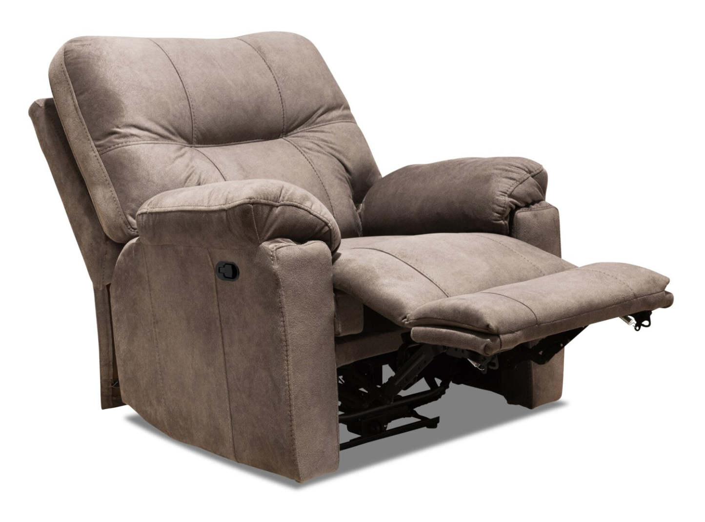 Fabriqué au Canada Fauteuil inclinable coulissant en tissu Gybson 38 - Brun latte | Fauteuil coulissant inclinable Gybson de 38 po fabriqué au Canada en tissu - brun latté