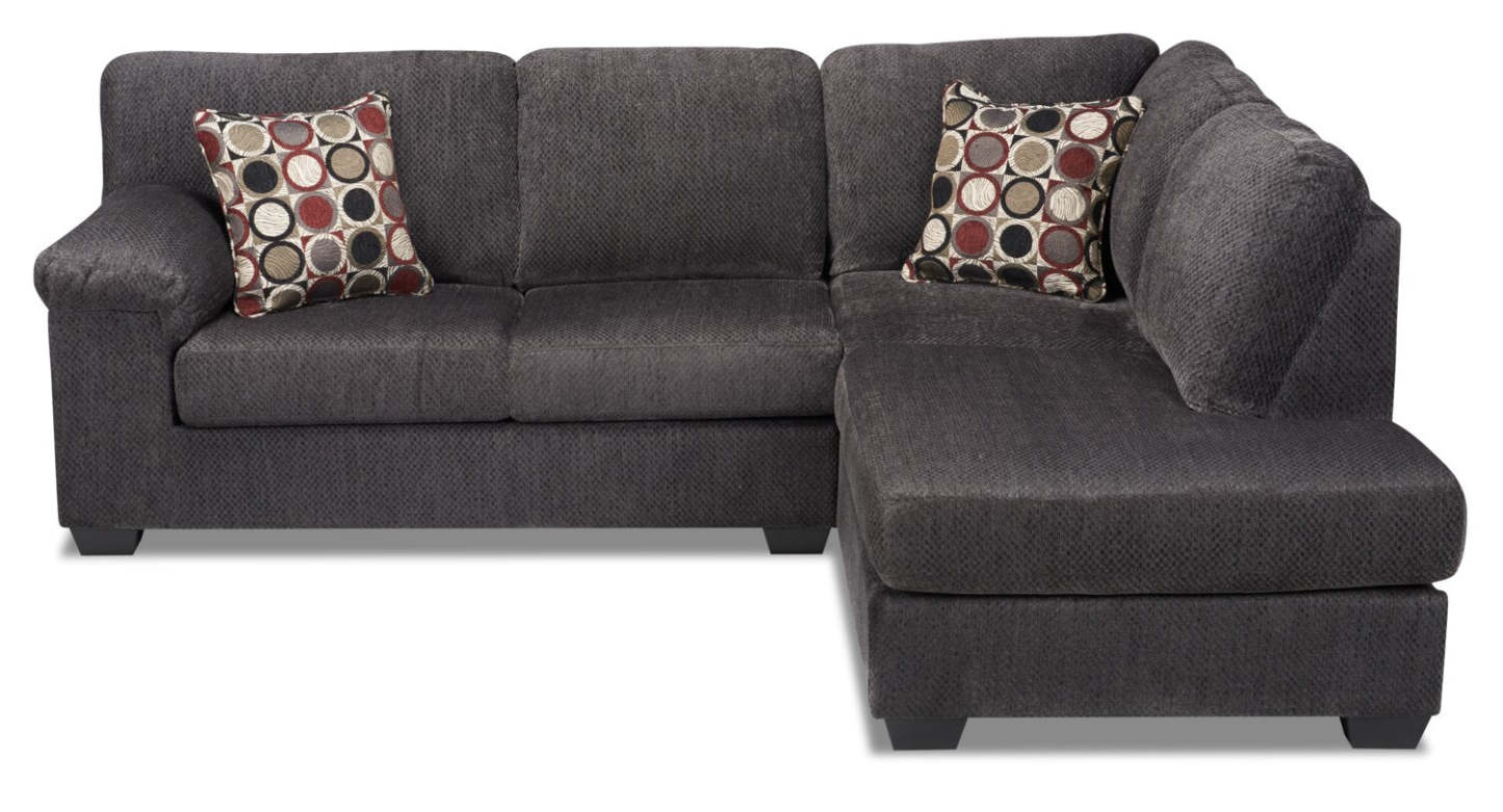 Sofa sectionnel de droite Morty 2 pièces fabriqué au Canada en tissu de chenille avec coussins décoratifs - gris