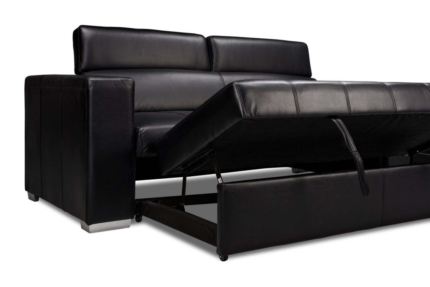 Sofa-lit Drake de 87 po en tissu d’apparence cuir avec lit rétractable, appuie-têtes relevables et capitonnage à boutons - noir