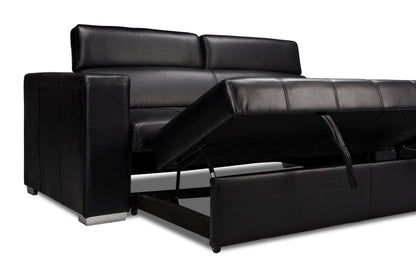 Sofa-lit Drake de 87 po en tissu d’apparence cuir avec lit rétractable, appuie-têtes relevables et capitonnage à boutons - noir