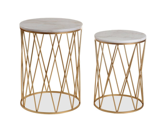 Dalilah 16 2-Pack Accent Table Package - Marbre blanc avec base dorée|Ensemble 2 tables d'appoint Dalilah de 16 po - marbre blanc avec base dorée