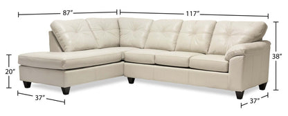 Fabriqué au Canada, canapé sectionnel de gauche Addison 2 pièces en tissu d’apparence cuir avec coussins de siège amovibles - beige