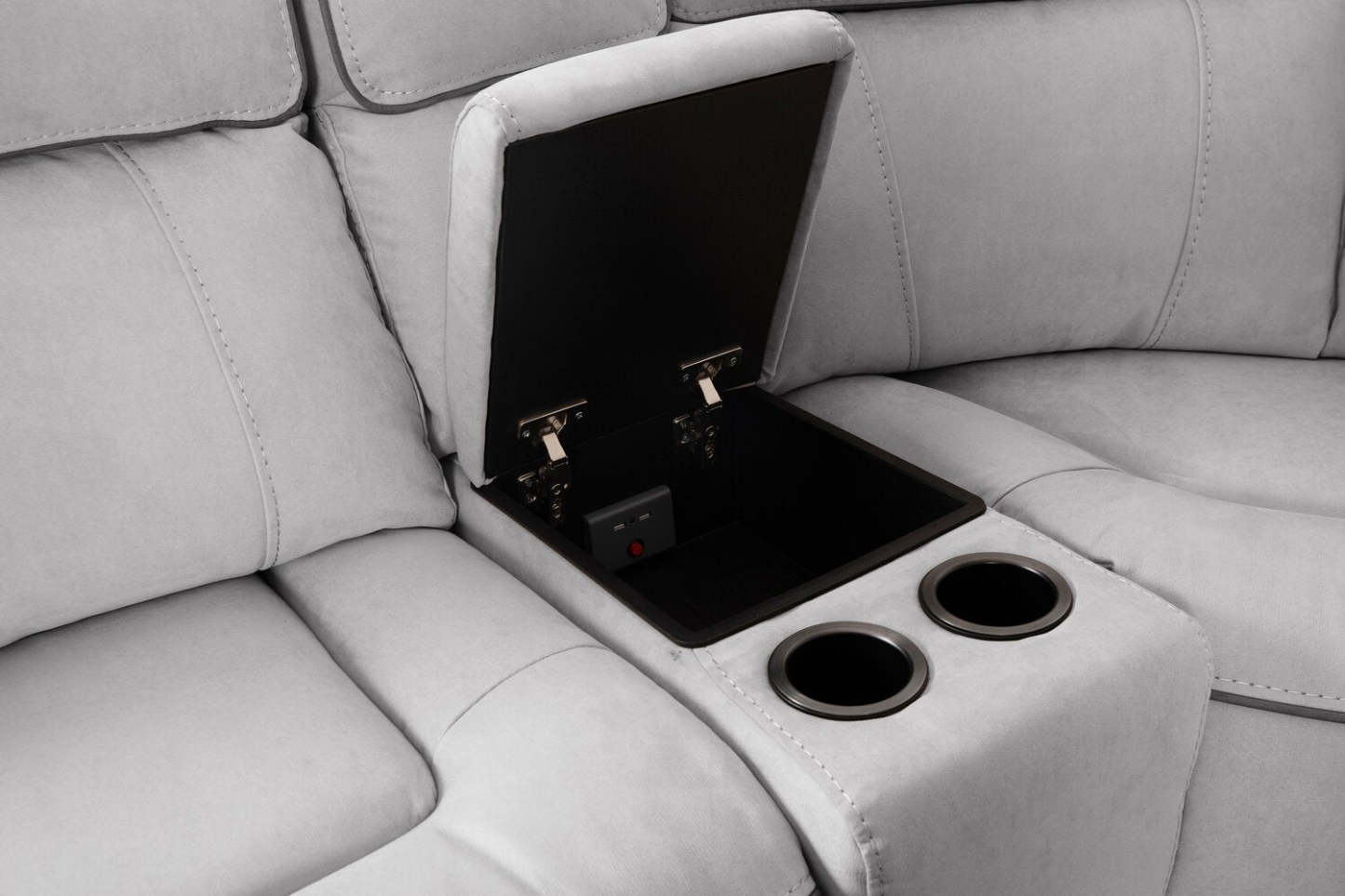 Cindy Crawford Home Newport 6-Piece Faux Suede Power Reclining Sectional with Armless Reclining Chair - Grey | Sofa sectionnel à inclinaison électrique Newport de Cindy Crawford Home 6 pièces en suédine avec fauteuil inclinable sans accoudoirs - gris