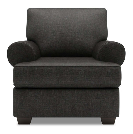 Fauteuil Roll de Sofa Lab personnalisable de 42 po fabriqué au Canada en tissu d'apparence lin avec accoudoirs enroulés - gris Luna Kohl | RO302691
