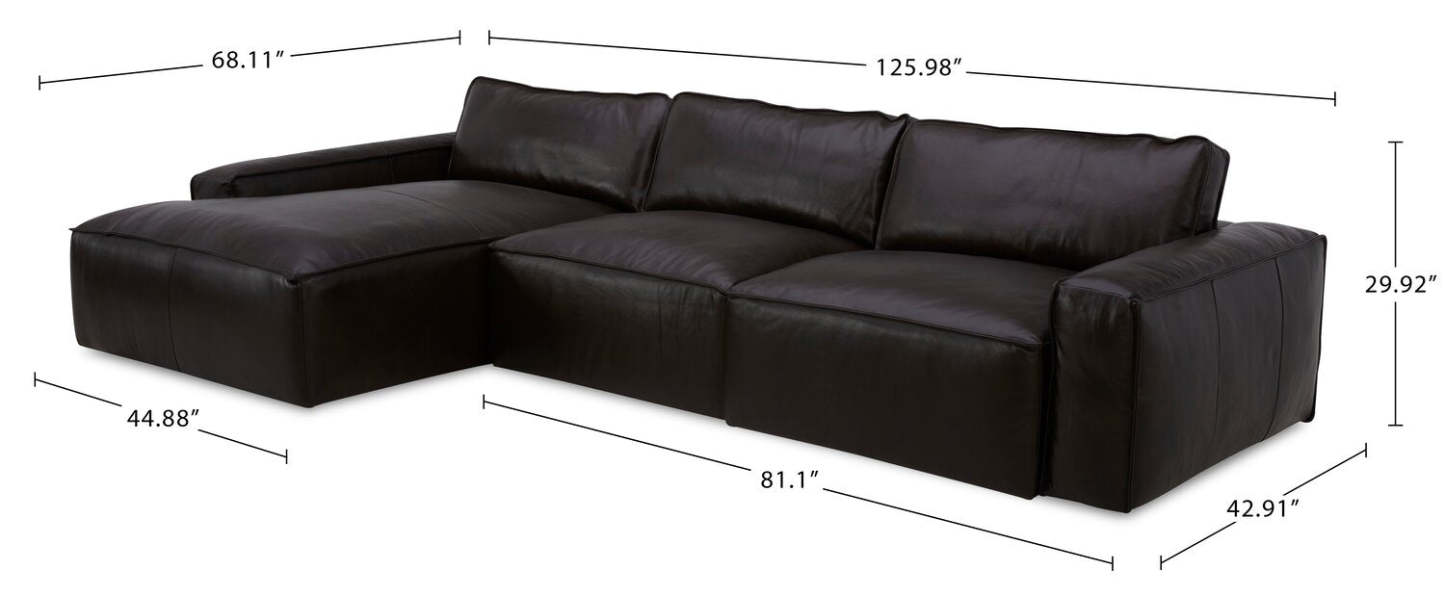 Sedona 3-Piece Genuine Leather Left-Facing Modular Sectional - Chocolate | Canapé sectionnel modulaire de gauche Sedona 3 pièces en cuir véritable - chocolat