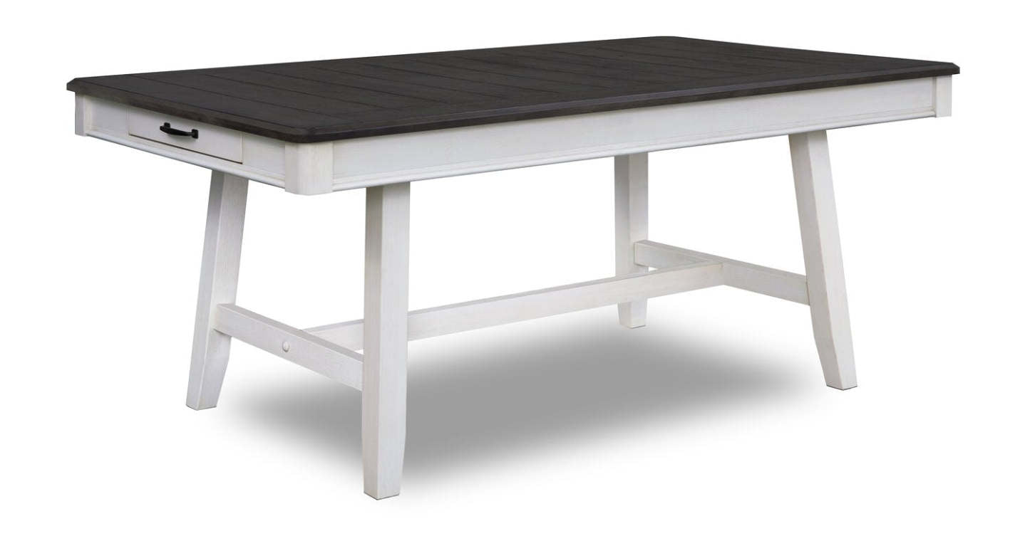 Table de salle à manger Echo avec tiroirs de rangement, bois, base à tréteaux, 70 W - Blanc/Gris | Table de salle à manger Echo de 70 po (L) en bois avec tiroirs de rangement et base à tréteaux - grise et blanche