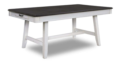 Table de salle à manger Echo avec tiroirs de rangement, bois, base à tréteaux, 70 W - Blanc/Gris | Table de salle à manger Echo de 70 po (L) en bois avec tiroirs de rangement et base à tréteaux - grise et blanche