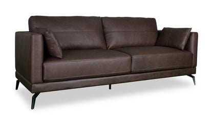 Melrose 84,5 po en cuir véritable de qualité supérieure avec pattes en métal - brun foncé | Sofa Melrose 84.5 en cuir véritable de qualité supérieure avec pattes en métal - brun foncé