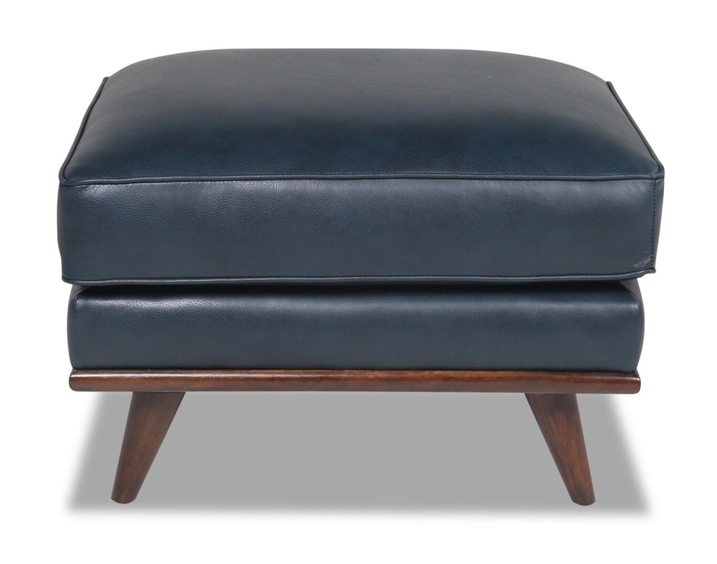 Ottoman Vivia 28 en cuir véritable avec base en bois - Bleu marine | Pouf Vivia de 28 po en cuir avec base en bois - bleu marine véritable