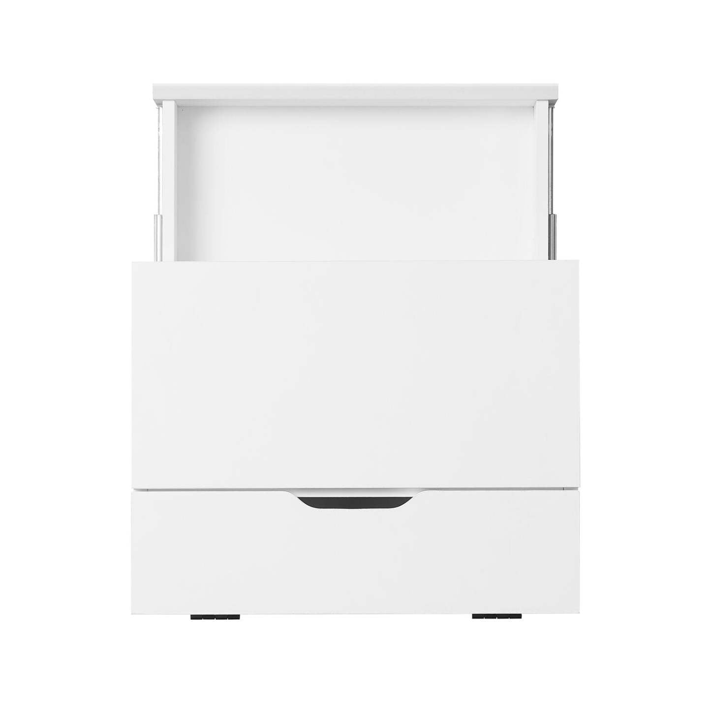 Table de nuit Akio à 1 tiroir avec rangement relevable, 18 L x 25,75 H - Blanc/Noir | Table de nuit Akio de 18 po (l) x 25,75 po (H) à 1 tiroir avec dessus relevable et rangement - blanche et noire