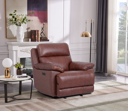 Fauteuil à inclinaison électrique Sorrento 42 en cuir véritable avec port USB - Madrid brique brun | Fauteuil inclinable électrique Sorrento de 42 po en cuir avec véritable port USB - brun brique de Madrid