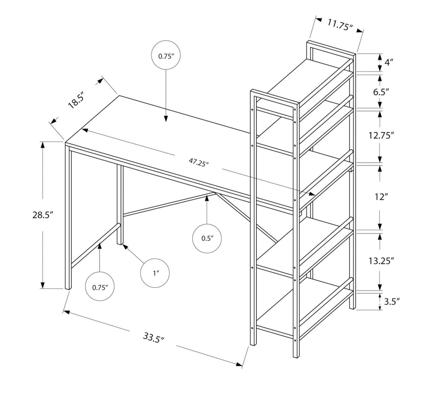 Bureau Kayden de 47,25 po à tablettes ouvertes - espresso
