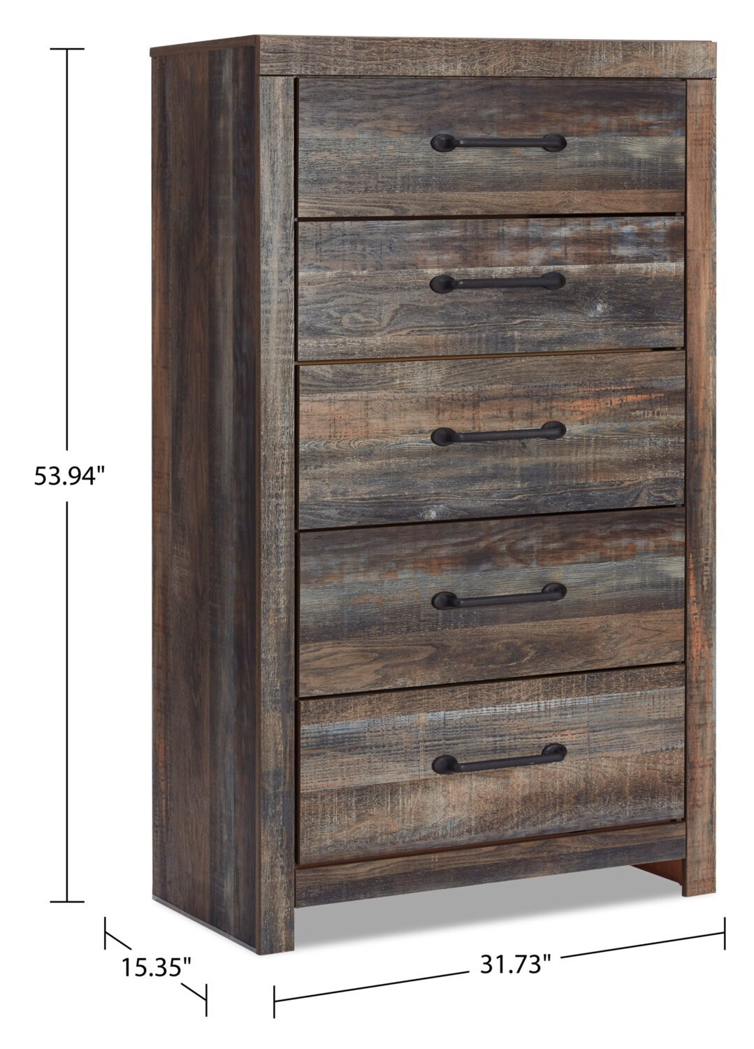 Commode de chambre Abby, 5 tiroirs, 31,7 L x 53,9 H - Marron | Commode verticale Abby de 31,7 po (L) x 53,9 po (H) à 5 tiroirs pour la chambre à coucher - brune