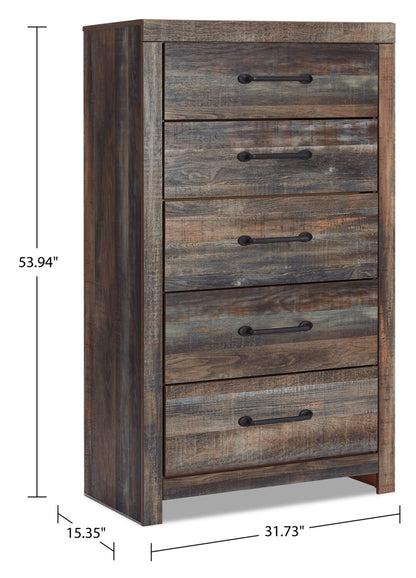 Commode de chambre Abby, 5 tiroirs, 31,7 L x 53,9 H - Marron | Commode verticale Abby de 31,7 po (L) x 53,9 po (H) à 5 tiroirs pour la chambre à coucher - brune