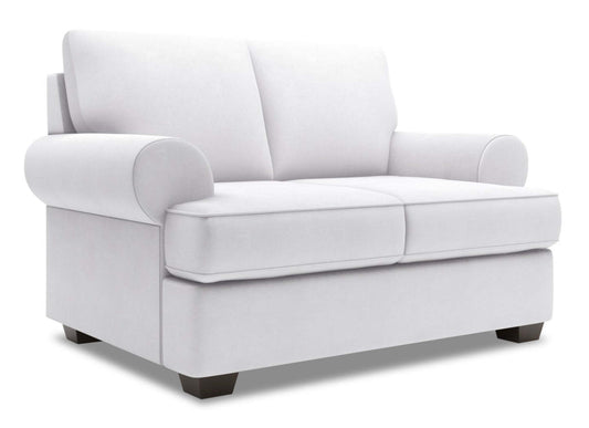 Fabriqué au Canada Causeuse personnalisable Roll de Sofa Lab de 64 po en tissu d'apparence lin avec accoudoirs enroulés - blanc Pax Ice | RO203449