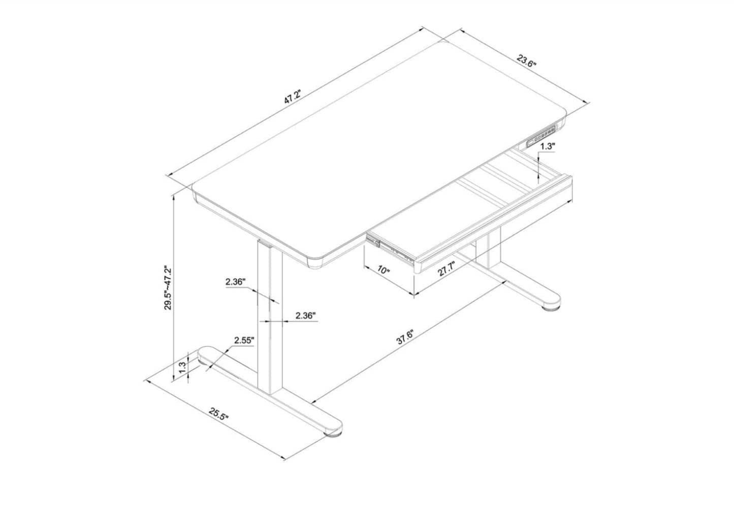 Bureau Metro de 47,24 po à hauteur réglable avec rangement et ports USB - Noir | Bureau Metro de 47,24 po à hauteur réglable avec rangement et ports USB - noir