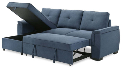 Sofa-lit sectionnel réversible Eden 2 pièces en tissu avec fauteuil long de rangement et coussins de dossier amovibles - bleu