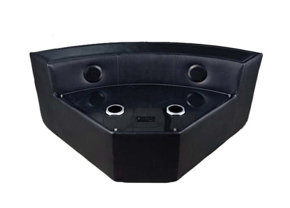 Canapé sectionnel à inclinaison électrique Zen 3 pièces en tissu d'apparence cuir avec massage et 2 consoles à compartiment réfrigéré - noir