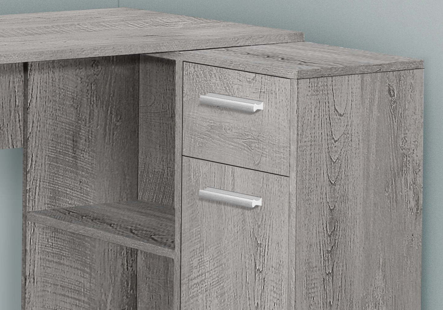 Bureau d'ordinateur en forme de L Bristol 46 avec étagères, tiroir et armoire - Gris|Bureau d'ordinateur en forme de L Bristol de 46 po avec tablettes, tiroir et armoire - gris