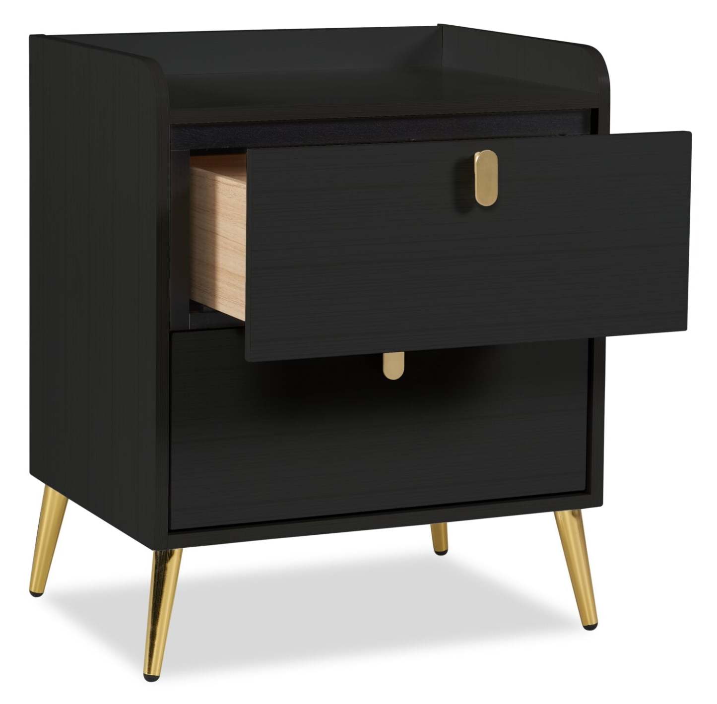 Table de chevet à 2 tiroirs Gabi avec accents dorés, 21,5 L x 25 H - Noir | Table de nuit Gabi de 21,5 po (l) x 25 po (H) à 2 tiroirs avec touche dorée - noire