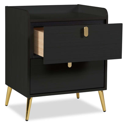Table de chevet à 2 tiroirs Gabi avec accents dorés, 21,5 L x 25 H - Noir | Table de nuit Gabi de 21,5 po (l) x 25 po (H) à 2 tiroirs avec touche dorée - noire