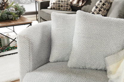 Made in Canada Petite 36 Chenille Fabric Swivel Cuddler Accent Chair - Teddy Star Grey | Fauteuil d’appoint pivotant Cuddler Petite de 36 po fabriqué au Canada en tissu de chenille - gris Teddy Star